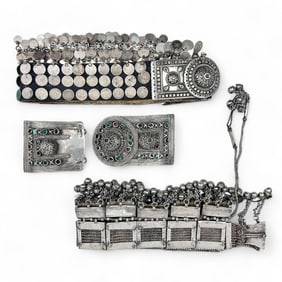 Tribal Yemeni Bedouin Silverplate Belt & Buckle 3p