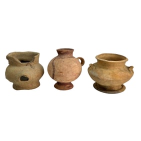 Pre Columbian Mayan Style Pottery Vessel Vases 3pc