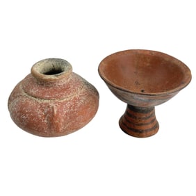 Pre Columbian Mayan Style Ceramic Vessel & Compote