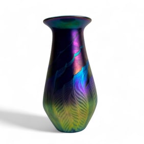 Lundberg Studios Iridescent Pulled Feather Vase