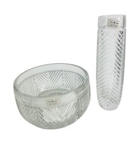 Ralph Lauren Herringbone Crystal Bowl and Vase Set