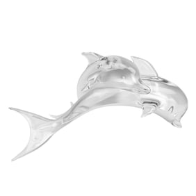 Murano Art Glass Leaping Dolphins Sculpture Signed