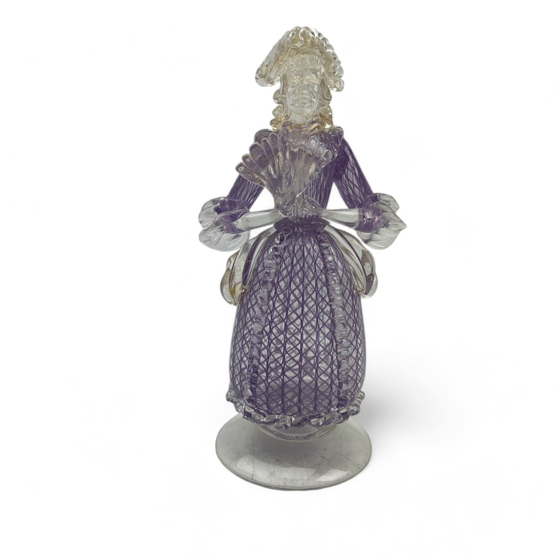 Salviati Murano Italian Studio Art Glass Figurine: A captivating figurine representing the exceptional craftsmanship of Murano glass from the renowned Salviati studio. Meticulously crafted showcasing a girl adorned in traditional attire with intricate