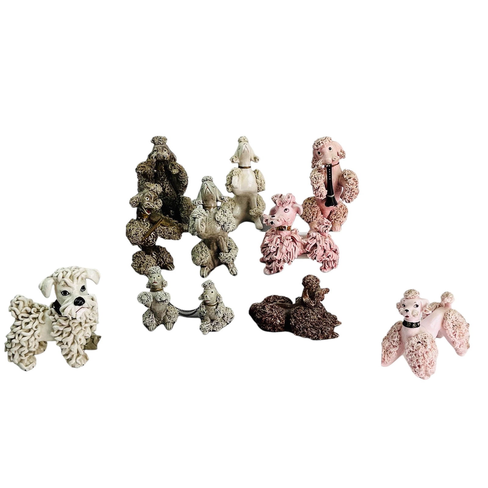 Ceramic Spaghetti Gray White Pink Brown Poodle 10p (1 of 6)