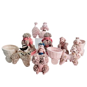 Ceramic Spaghetti Poodle Planter Bookend Figurines