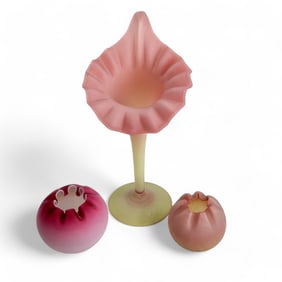 Fenton Burmese Jack in Pulpit & Rose Bowl Vase LOT