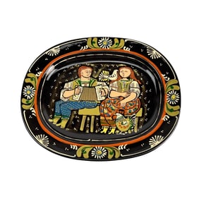 Hans Schneider Swiss Folk Painted Art Pottery Tray