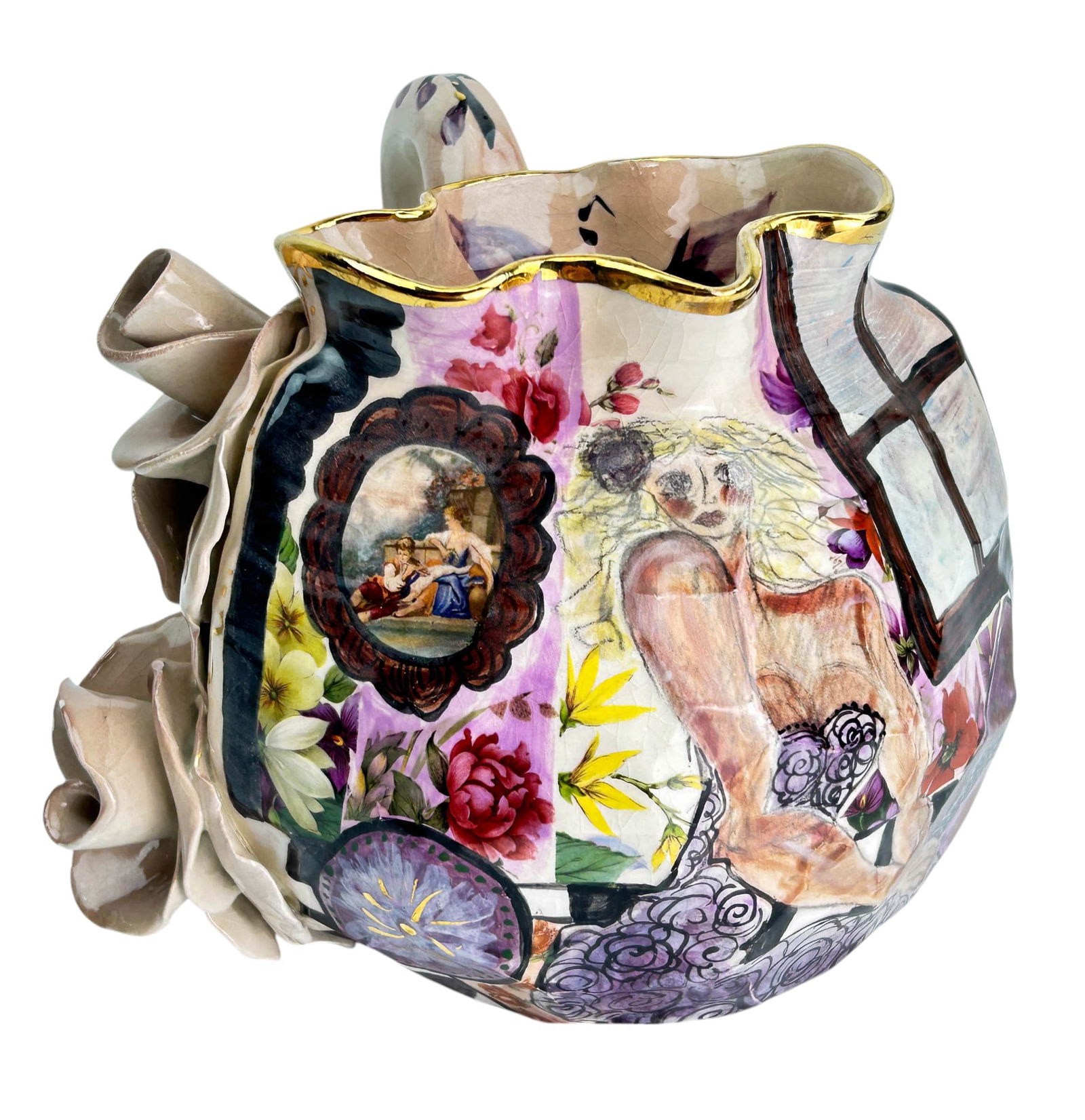 Laney Oxman Painted Ceramic Pottery Pitcher Jug 8" (1 of 7)