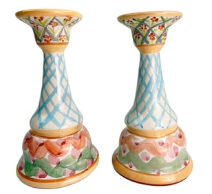 Mackenzie Childs Heather Ceramic Candleholders PR