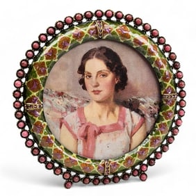 Jay Strongwater Round Enamel Jeweled Photo Frame