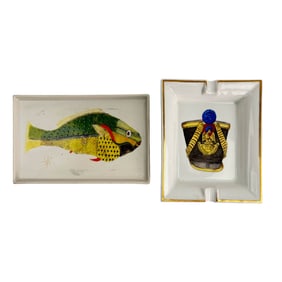 Hermes & Fabienne Jouvin Porcelain Ashtray & Dish