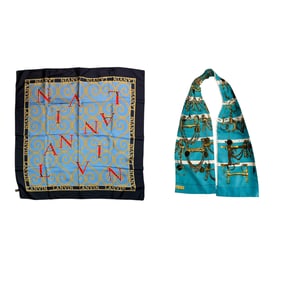 Hermes & Lanvin French Designer Silk Scarf 2pc LOT