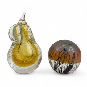 Lot 2 Murano Style Studio Art Glass Paperweights