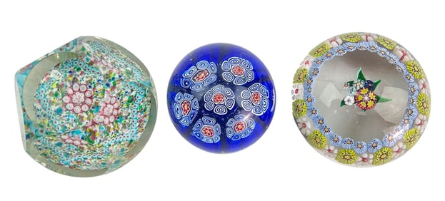 Murano Cased Millefiori Glass Desk Paperweight LOT