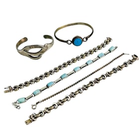 Sterling Silver Gemstone Link & Cuff Bracelet LOT