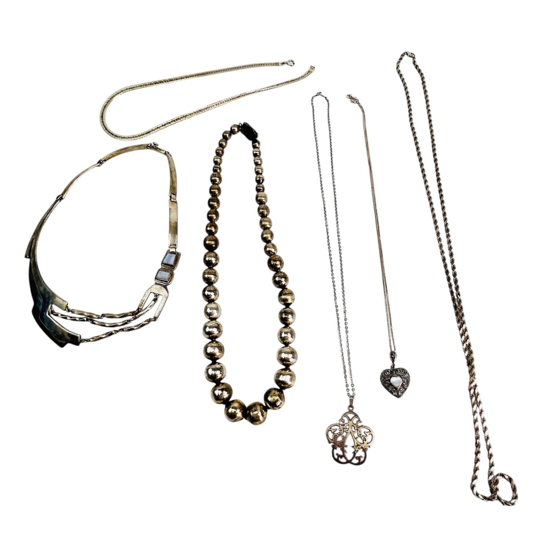 Sterling Silver 925 Beaded & Collar Necklace LOT (1 of 9)