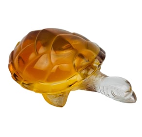 Lalique Caroline Amber Glass Turtle Paperweight