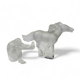 Lalique France Crystal Horse & Nude Lady Figurine