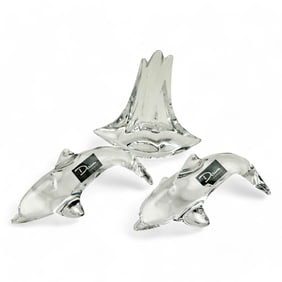 Lot Daum France Crystal Dolphin Sailboat Sculpture