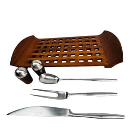 Dansk Wood Board Shakers & Stainless Flatware LOT