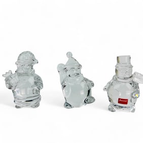 Baccarat Noel Snowman & Santa Crystal Figurine 3pc