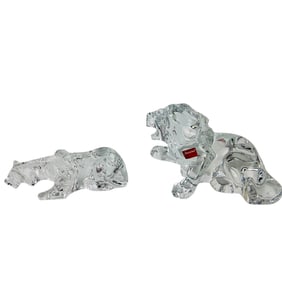 Baccarat Crystal Lion & Tiger Art Glass Sculptures