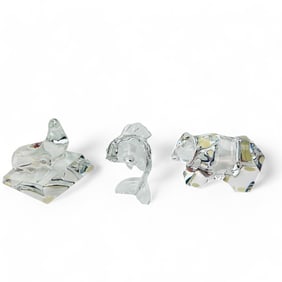 Baccarat Bear Seal Fish Crystal Glass Figurine LOT