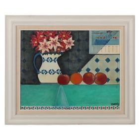 Pedro Ortiz Still Life Fruits Flowers Oil Painting