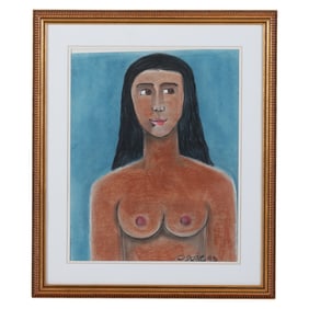 Pedro Ortiz Figural Nude Portrait Pastel Drawing