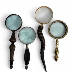 Horn & Metal Handled Magnifying Glasses 4pc LOT