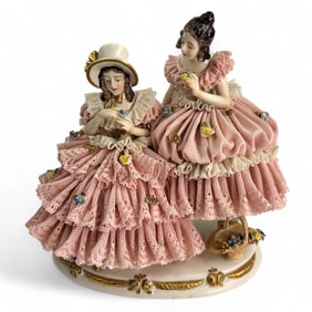 Antique Dresden Lace German Porcelain Figurine 8"