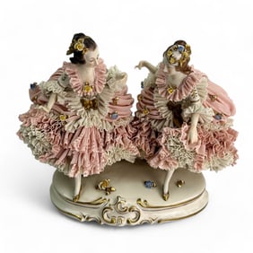 Dresden Porcelain Lace Dancing Ladies Figurine 11"