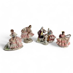 4 Dresden Volkstedt German Porcelain Lace Figurine