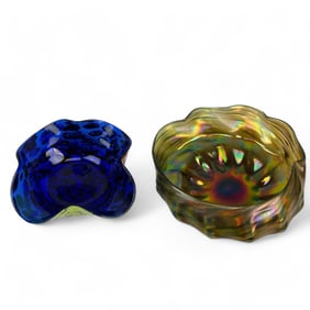 Murano Millefiori & Iridescent Art Glass Bowl 2pc