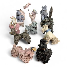 Mid Century Ceramic Spaghetti Poodle Figurine 10pc