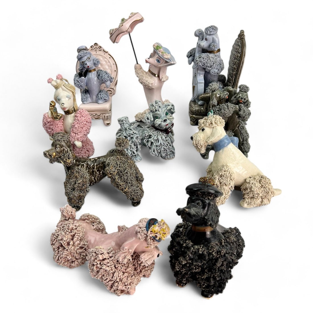 Mid Century Ceramic Spaghetti Poodle Figurine 10pc (1 of 7)