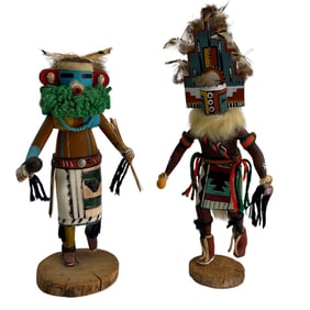 Native American Indian Wood Kachina Doll 2pc LOT