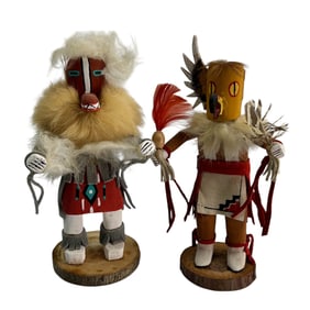 American Indian Owl Badger Wood Kachina Doll LOT