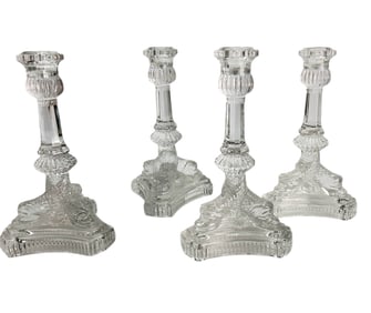 Tiffany Co Crystal Dolphin Fish Candle Holders 4pc