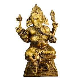 Gilt Metal 25" Ganesha Indian Hindu God Sculpture