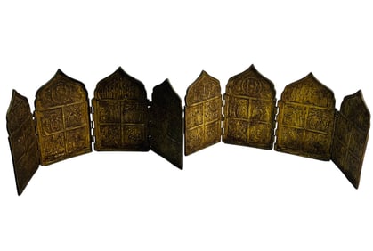 Russian Brass Religious Icon Quadriptych Panels
