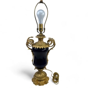 French Louis XV Style Porcelain & Gilt Bronze Lamp