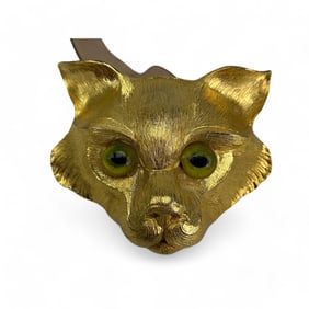 Christopher Ross Gold Tone Cat Buckle Leather Belt