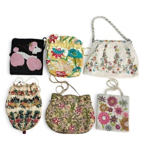 Art Deco Micro Glass Seed Bead Sequin Purse Bag 6p