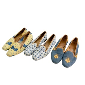Stubbs Wootten Needlepoint Slipper 3pc ESTATE LOT