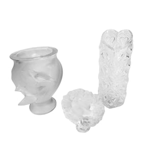 Lalique Crystal Rosine Armour Pax Vase & Seal LOT