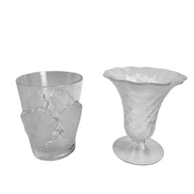 Lalique Crystal Cornet & Chene Art Glass Vase LOT