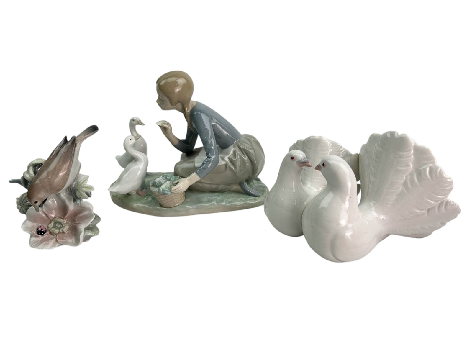 Lladro Doves Girl w/ Ducks Ladybird Nightingale 3p (1 of 9)
