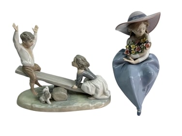 Lladro Fragrant Bouquet & See Saw Figurines 2p LOT
