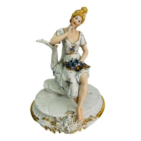 Edoardo Tasca Lady w/ Flowers Porcelain Figurine